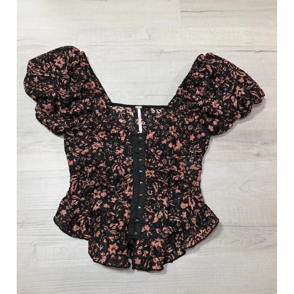 Free People Oh Baby Floral Print Corset Lace Top Size XS